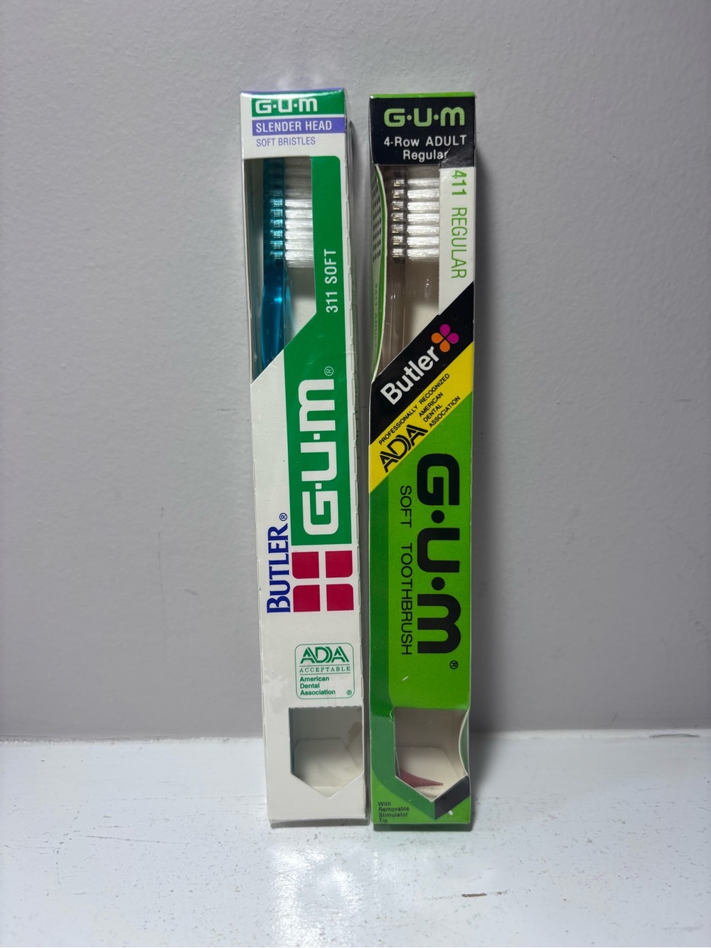 Vintage GUM Butler Toothbrushes - Green & Blue - Regular and Soft
